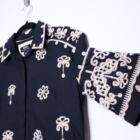 MAEVE Short Sleeve Collared Mini Shirt Dress Black Embroidered Casual Women's XS - Picture 9 of 15